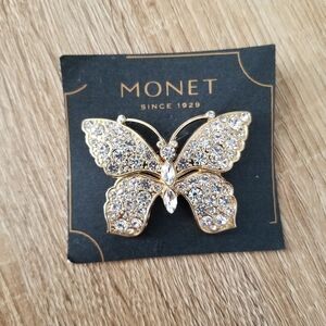 Monet Gold and Silver Crystal Butterfly Brooch